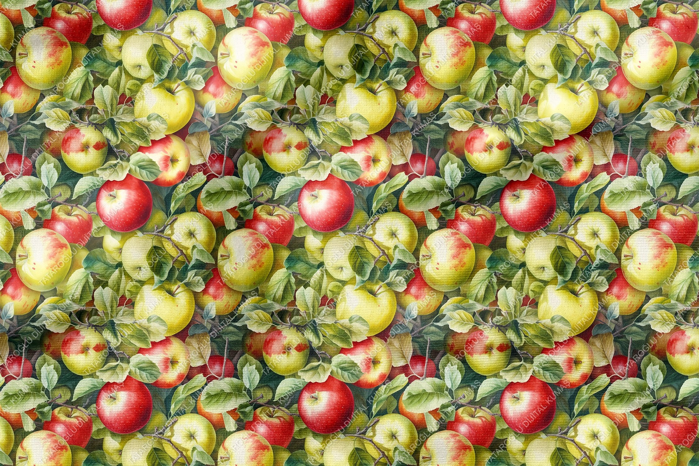 Elma Desenli Dijital Baskılı Dekoratif Polyester Kumaş