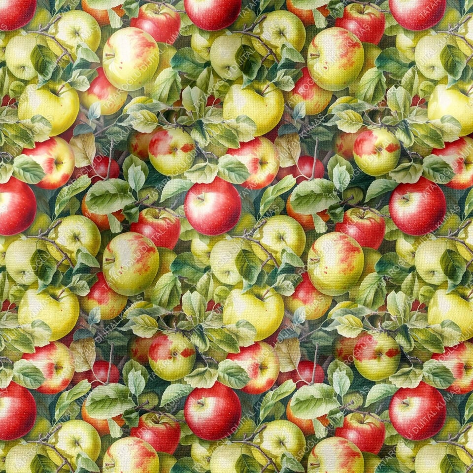 Elma Desenli Dijital Baskılı Dekoratif Polyester Kumaş