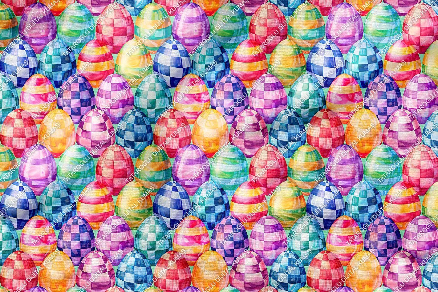 Happy Easter / Paskalya 3D Renkli Yumurtalar Çok Amaçlı Dekoratif Tasarım Dijital Baskı Kumaş