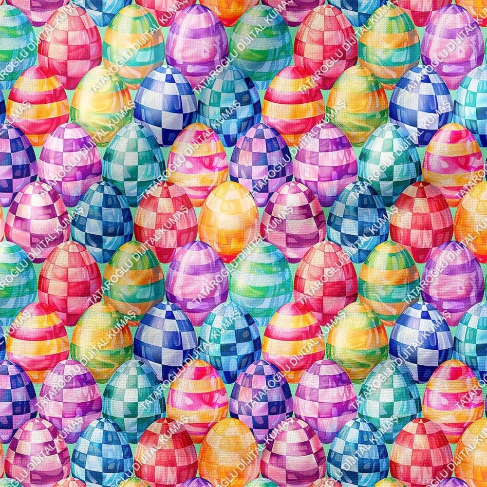Happy Easter / Paskalya 3D Renkli Yumurtalar Çok Amaçlı Dekoratif Tasarım Dijital Baskı Kumaş