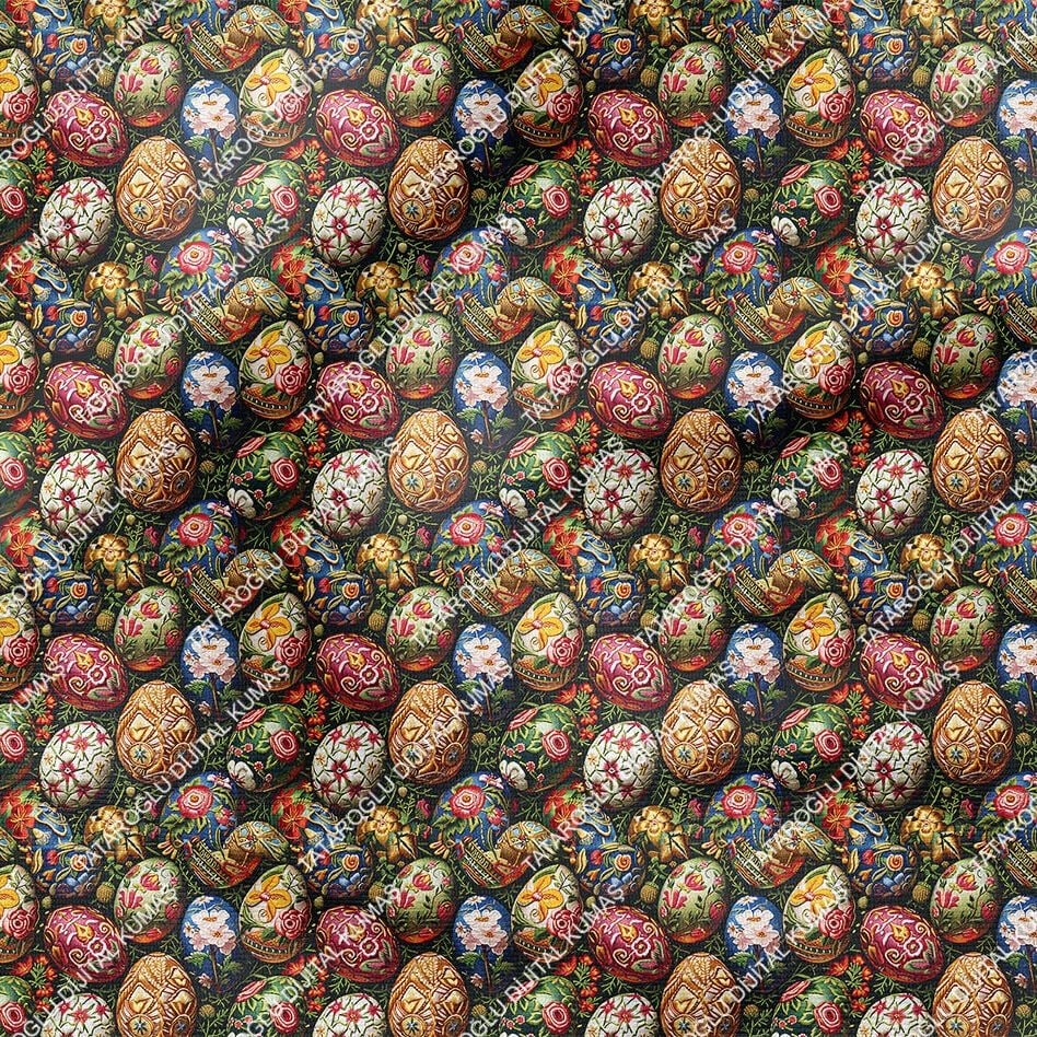 Happy Easter / Paskalya 3D Renkli Yumurtalar Çok Amaçlı Dekoratif Tasarım Dijital Baskı Kumaş