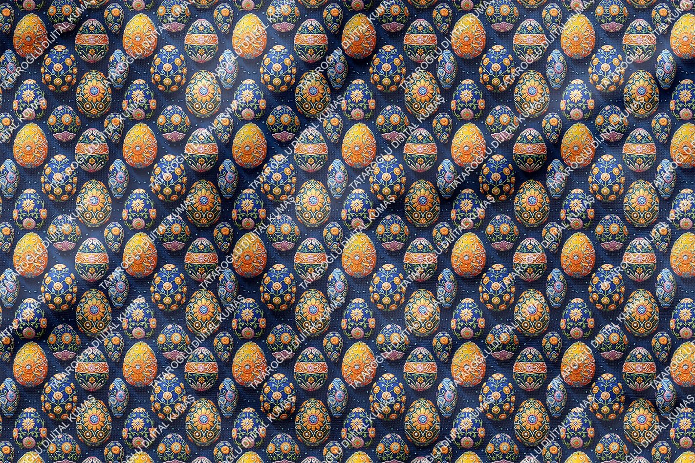 Happy Easter / Paskalya 3D Renkli Nakışlı Yumurtalar Çok Amaçlı Dekoratif Tasarım Dijital Baskı Kumaş