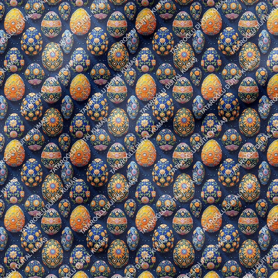 Happy Easter / Paskalya 3D Renkli Nakışlı Yumurtalar Çok Amaçlı Dekoratif Tasarım Dijital Baskı Kumaş
