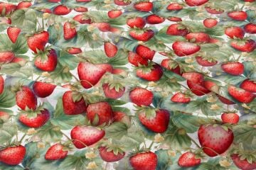 Çilek Desenli Dijital Baskılı Dekoratif Polyester Kumaş