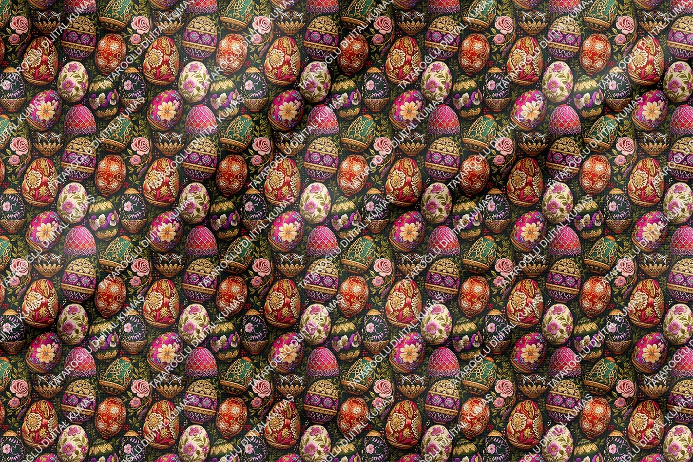 Happy Easter / Paskalya 3D Renkli Nakışlı Yumurtalar Çok Amaçlı Dekoratif Tasarım Dijital Baskı Kumaş
