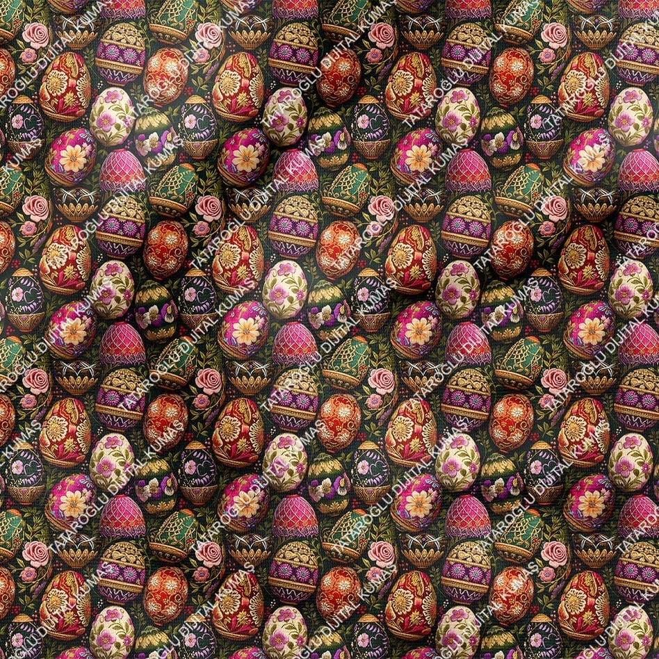 Happy Easter / Paskalya 3D Renkli Nakışlı Yumurtalar Çok Amaçlı Dekoratif Tasarım Dijital Baskı Kumaş