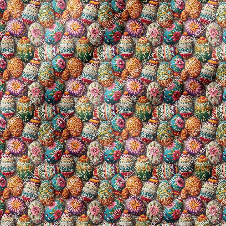 Happy Easter / Paskalya 3D Renkli Nakışlı İşlemeli Yumurtalar Çok Amaçlı Dekoratif Tasarım Dijital Baskı Kumaş