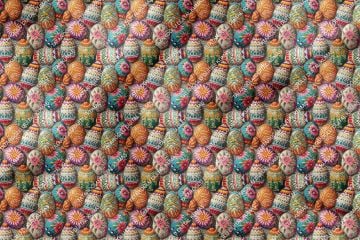 Happy Easter / Paskalya 3D Renkli Nakışlı İşlemeli Yumurtalar Çok Amaçlı Dekoratif Tasarım Dijital Baskı Kumaş