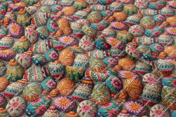 Happy Easter / Paskalya 3D Renkli Nakışlı İşlemeli Yumurtalar Çok Amaçlı Dekoratif Tasarım Dijital Baskı Kumaş