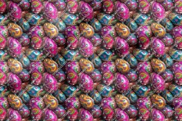 Happy Easter / Paskalya 3D Renkli Taşlı Yumurta Çok Amaçlı Dekoratif Tasarım Dijital Baskı Kumaş