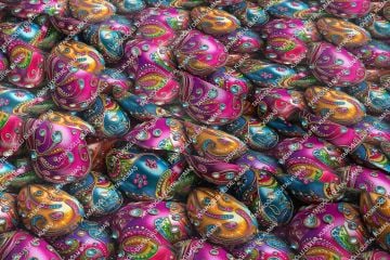 Happy Easter / Paskalya 3D Renkli Taşlı Yumurta Çok Amaçlı Dekoratif Tasarım Dijital Baskı Kumaş