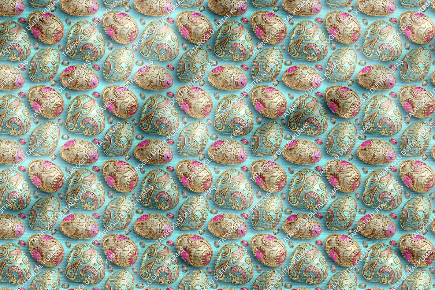 Happy Easter / Paskalya 3D Renkli Taşlı Yumurtalar Çok Amaçlı Dekoratif Tasarım Dijital Baskı Kumaş