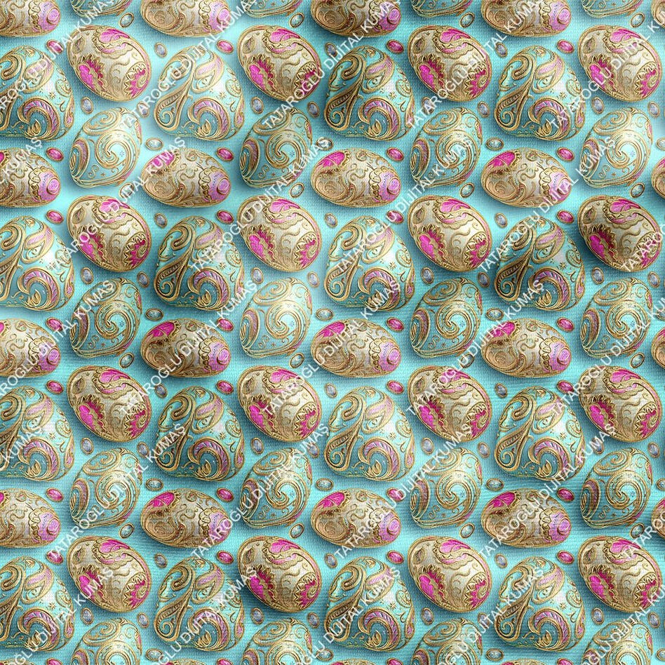 Happy Easter / Paskalya 3D Renkli Taşlı Yumurtalar Çok Amaçlı Dekoratif Tasarım Dijital Baskı Kumaş