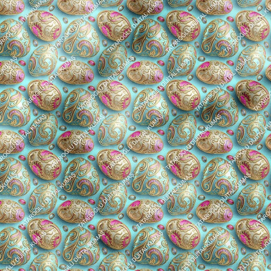 Happy Easter / Paskalya 3D Renkli Taşlı Yumurtalar Çok Amaçlı Dekoratif Tasarım Dijital Baskı Kumaş