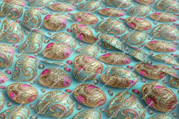 Happy Easter / Paskalya 3D Renkli Taşlı Yumurtalar Çok Amaçlı Dekoratif Tasarım Dijital Baskı Kumaş