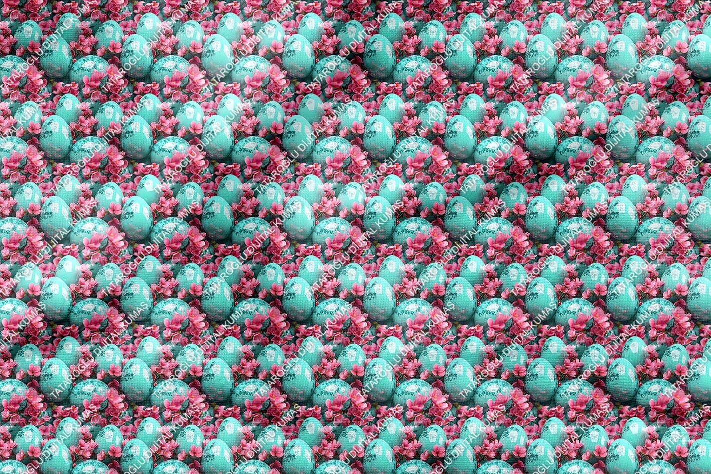 Happy Easter / Paskalya 3D Renkli Çiçekli Yumurtalar Çok Amaçlı Dekoratif Tasarım Dijital Baskı Kumaş