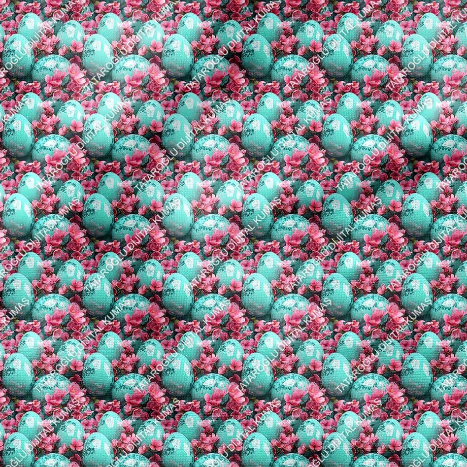 Happy Easter / Paskalya 3D Renkli Çiçekli Yumurtalar Çok Amaçlı Dekoratif Tasarım Dijital Baskı Kumaş