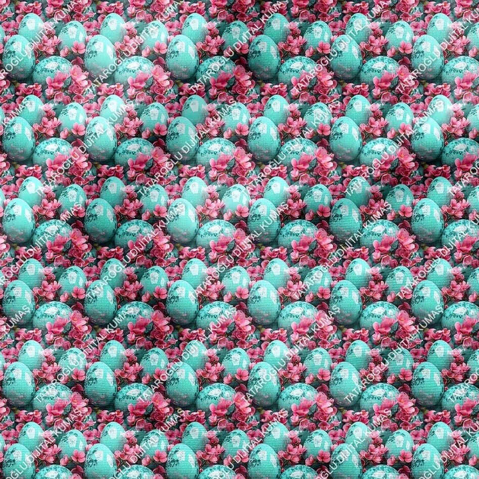 Happy Easter / Paskalya 3D Renkli Çiçekli Yumurtalar Çok Amaçlı Dekoratif Tasarım Dijital Baskı Kumaş