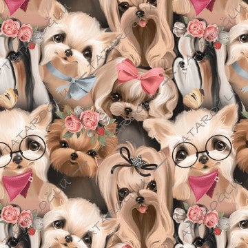 Suluboya Gözlüklü Sevimli Köpek Desenli Kumaş