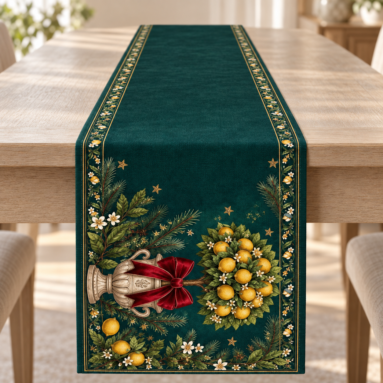 Limon Ağacı Runner Paneli –Yılbaşı Yeşil Vintage 51x143 cm