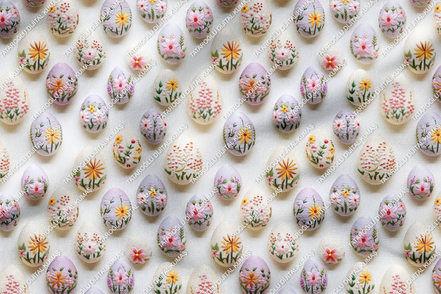 Happy Easter / Paskalya 3D Renkli Çiçekli Nakışlı Yumurtalar Çok Amaçlı Dekoratif Tasarım Dijital Baskı Kumaş