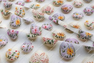Happy Easter / Paskalya 3D Renkli Çiçekli Nakışlı Yumurtalar Çok Amaçlı Dekoratif Tasarım Dijital Baskı Kumaş