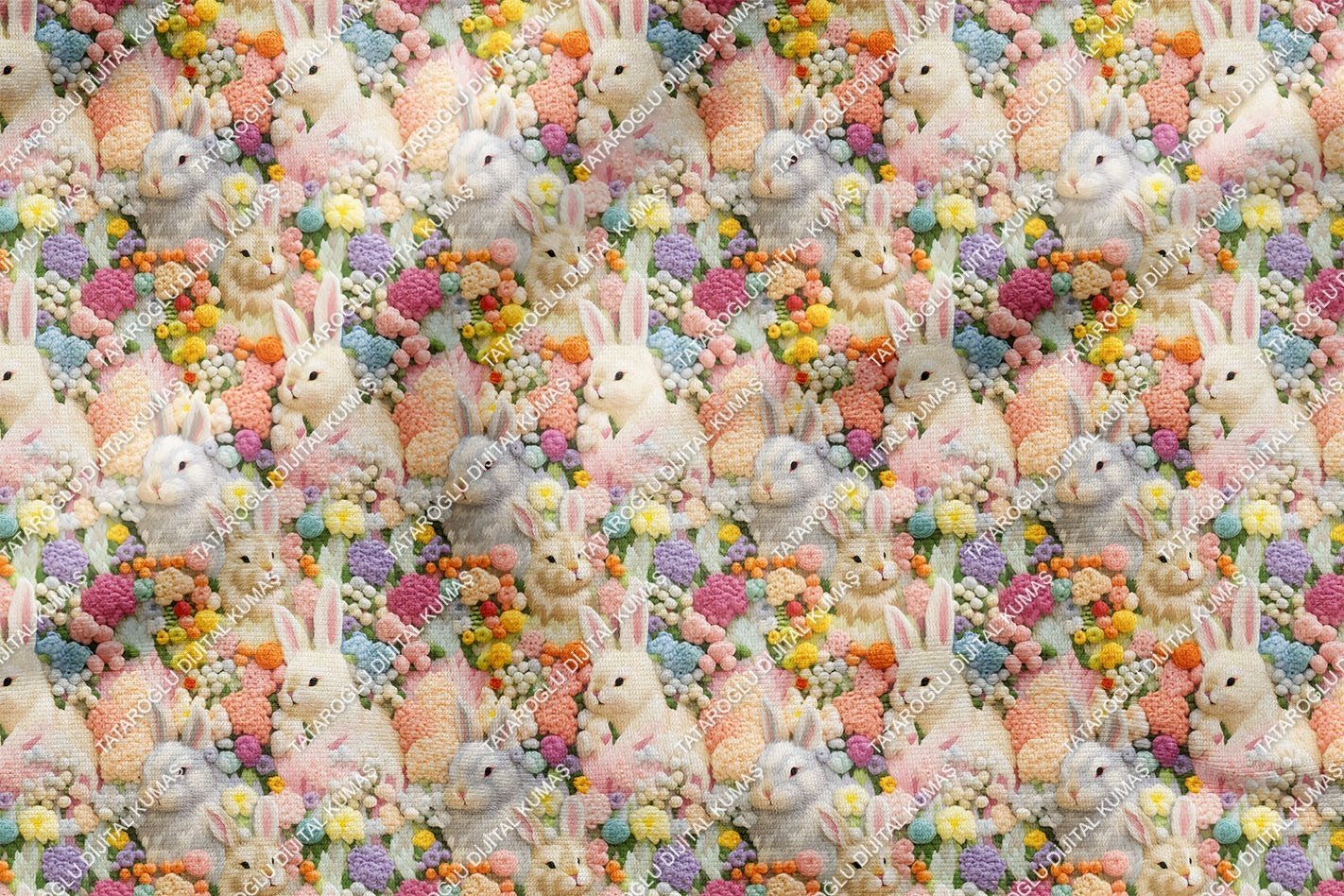 Happy Easter / Paskalya 3D Renkli Çiçekli Nakışlı Çiçekli Çok Amaçlı Dekoratif Tasarım Dijital Baskı Kumaş