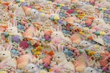 Happy Easter / Paskalya 3D Renkli Çiçekli Nakışlı Çiçekli Çok Amaçlı Dekoratif Tasarım Dijital Baskı Kumaş