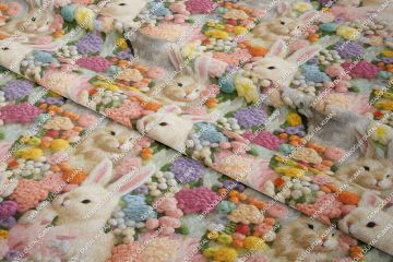 Happy Easter / Paskalya 3D Renkli Çiçekli Nakışlı Çiçekli Çok Amaçlı Dekoratif Tasarım Dijital Baskı Kumaş