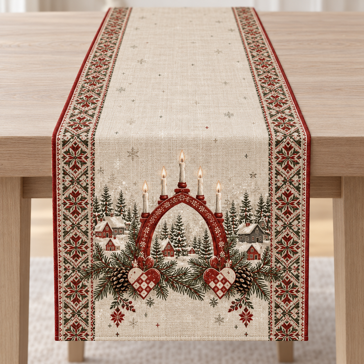 İskandinav Köyü Runner Paneli – Yılbaşı Desenli 51x143 cm