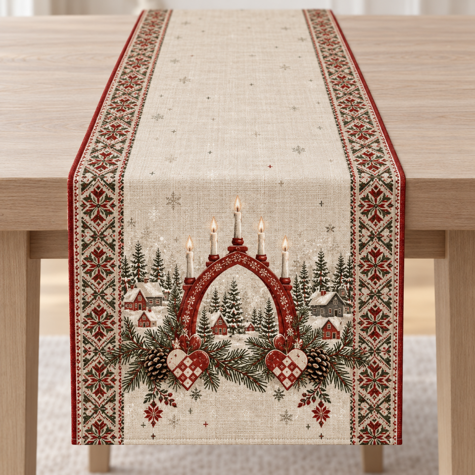 İskandinav Köyü Runner Paneli – Yılbaşı Desenli 51x143 cm