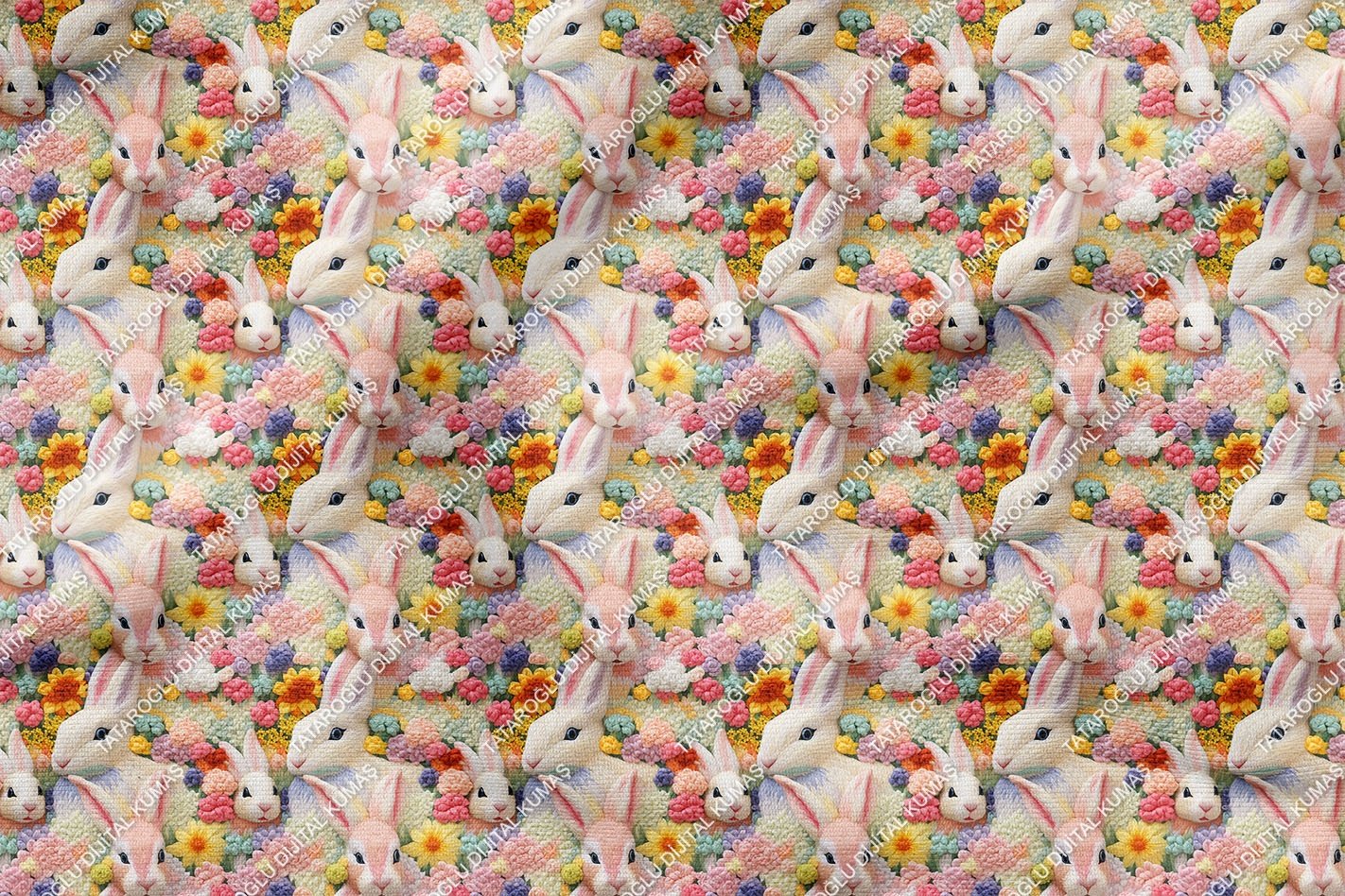 Happy Easter / Paskalya 3D Renkli Çiçekli Nakışlı Çiçekli Çok Amaçlı Dekoratif Tasarım Dijital Baskı Kumaş