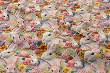 Happy Easter / Paskalya 3D Renkli Çiçekli Nakışlı Çiçekli Çok Amaçlı Dekoratif Tasarım Dijital Baskı Kumaş