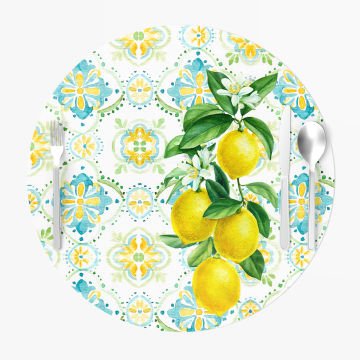 Çini Zeminli Yapraklı Limonlar Supla 3'lü Set Dikilmemiş