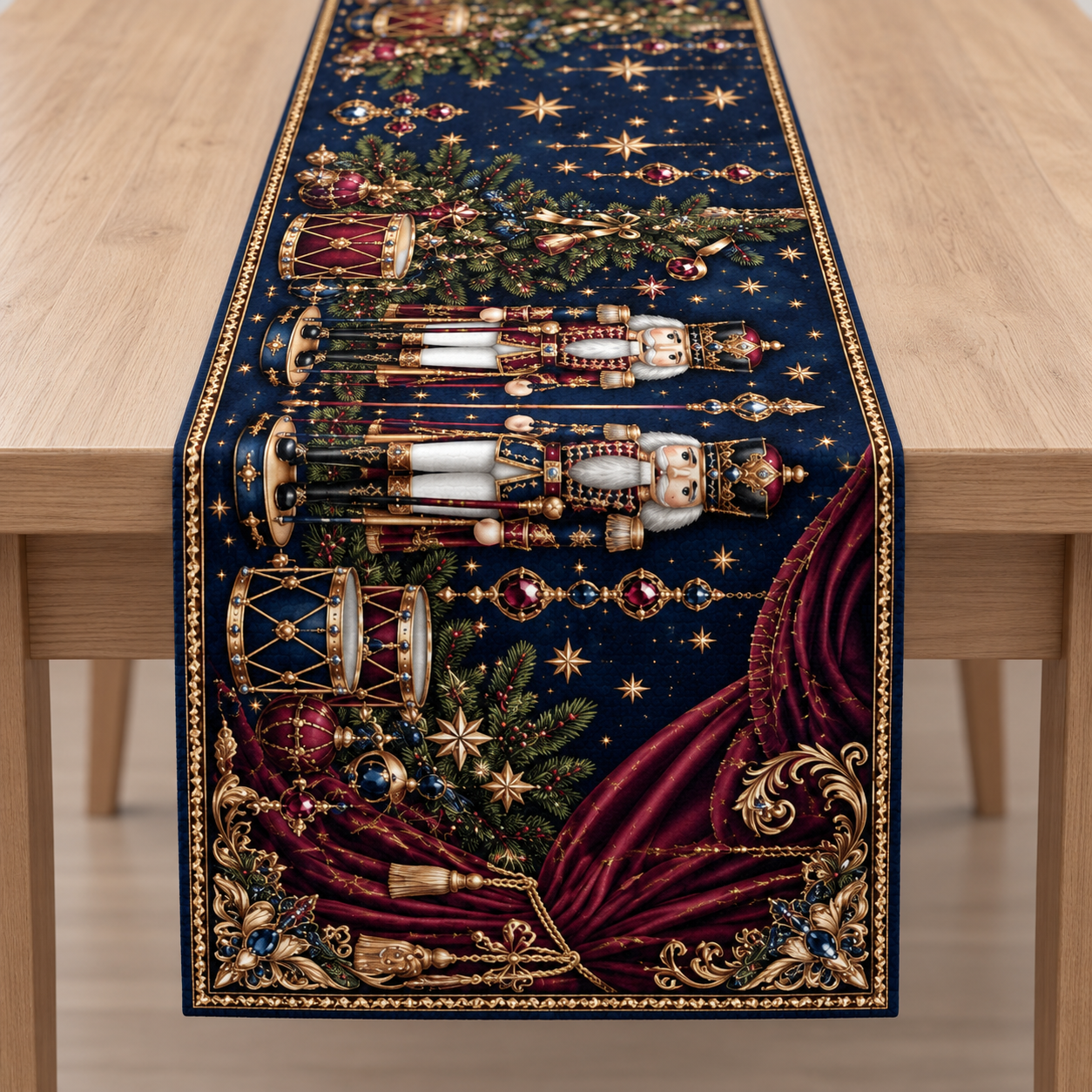 Fındıkkıran Runner Paneli – Lacivert Bordo Lüks Yılbaşı Kumaşı 51x143 cm