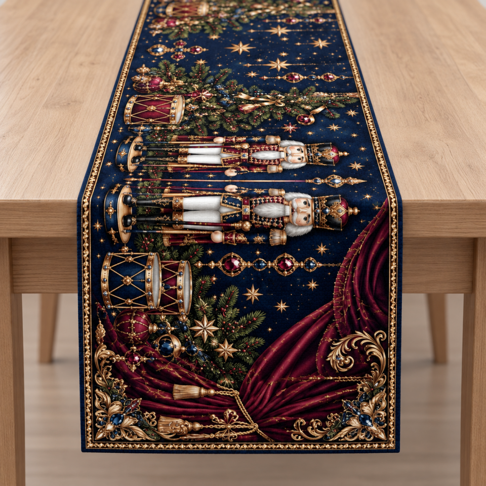 Fındıkkıran Runner Paneli – Lacivert Bordo Lüks Yılbaşı Kumaşı 51x143 cm