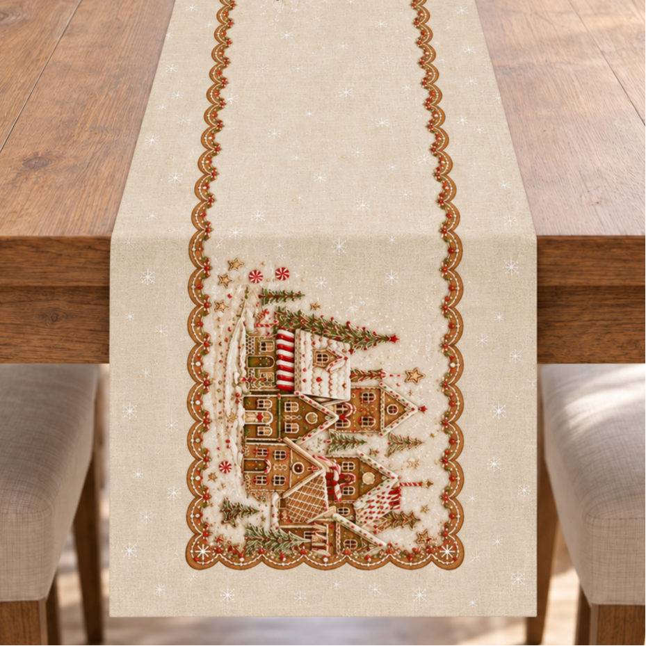 Zencefilli Kurabiye Evli Runner – Yılbaşı Kumaş Paneli 51x143 cm