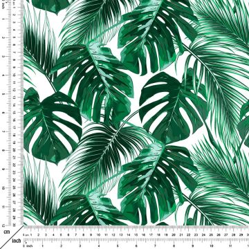 Dark Green Leaf Digital Printed Fabric on White Background (FALL SALE)