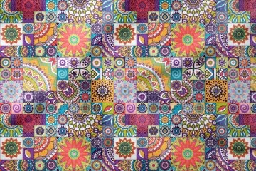 Rengarenk Patchwork Çini Desenli Dijital Baskılı Kumaş(SONBAHAR İNDİRİMİ)