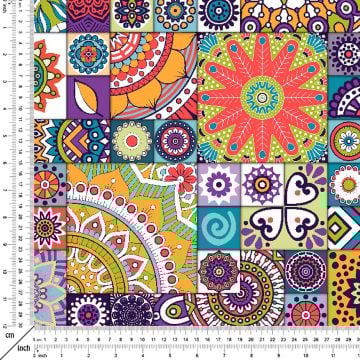 Rengarenk Patchwork Çini Desenli Dijital Baskılı Kumaş(SONBAHAR İNDİRİMİ)