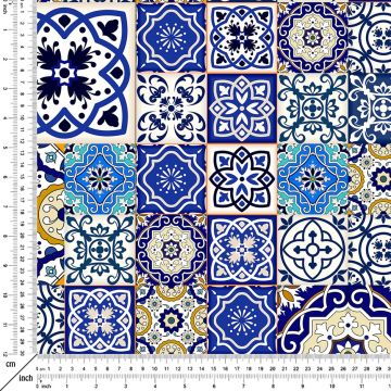 Mavi Çini Desenli Dijital Baskılı Kumaş(SONBAHAR İNDİRİMİ)