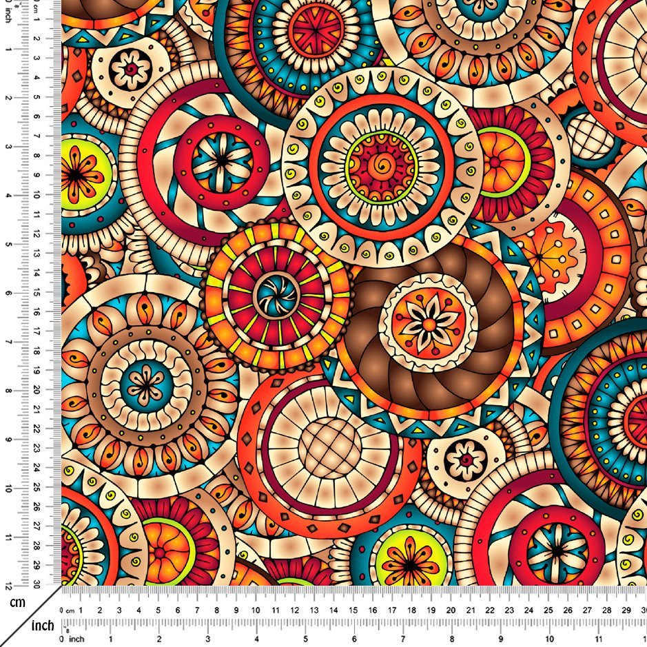 Kahve Tonlarda İç İçe Geçmiş Yuvarlak Desenli Dijital Baskılı Kumaş(SONBAHAR İNDİRİMİ)