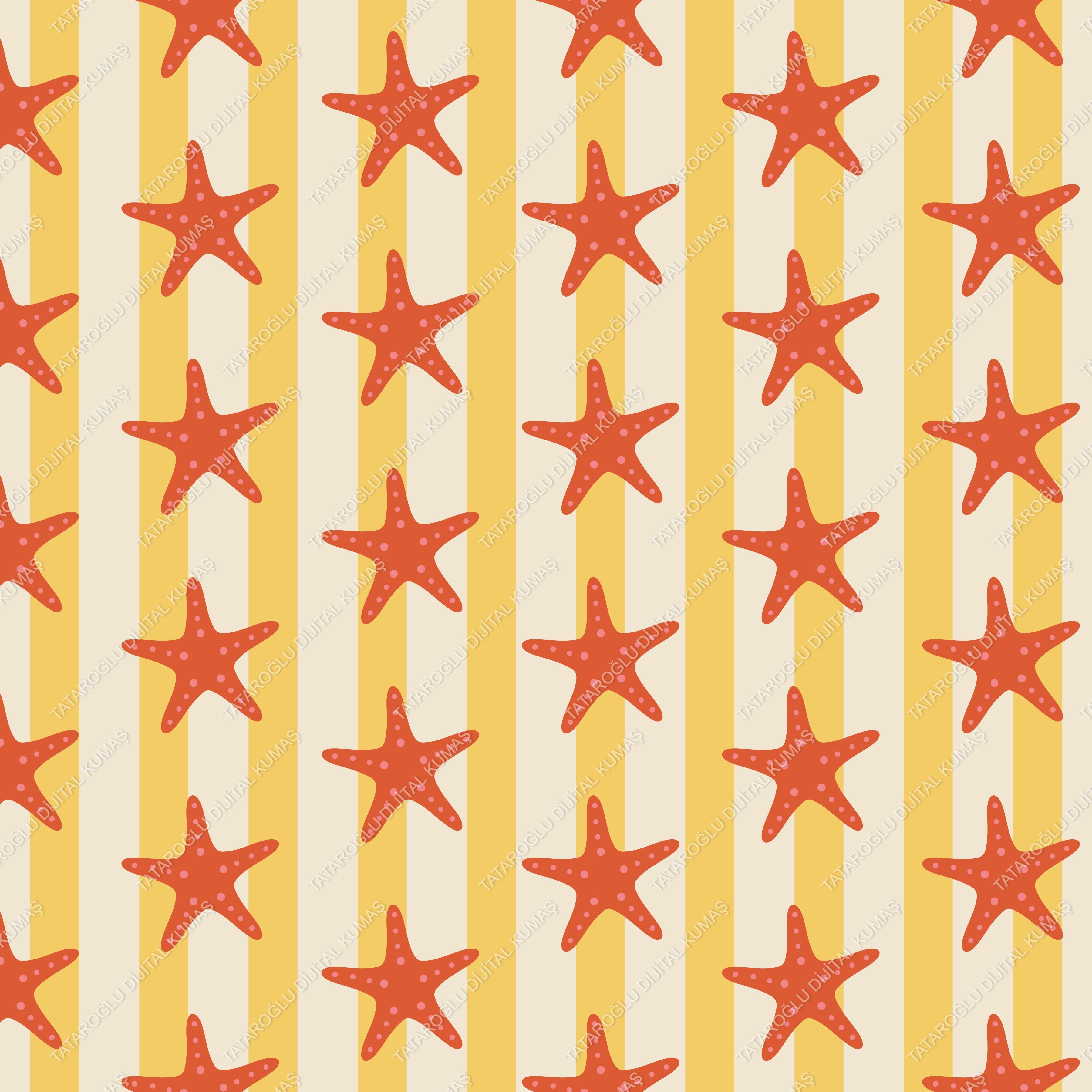 Deniz Yıldızı Desenli Sahil Temalı Dekoratif Kumaş