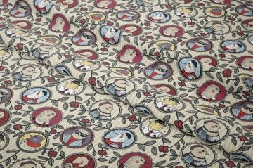 Yılbaşı Koleksiyonu- Winter Wonder Collection, Yılbaşı Vintage Yuvarlak Çerçevelerin İçerisinde Kuş Desenli, Yeşil Yaprak Figürleri ile Bağlanmış Çok Renkli Kumaş(SONBAHAR İNDİRİMİ)
