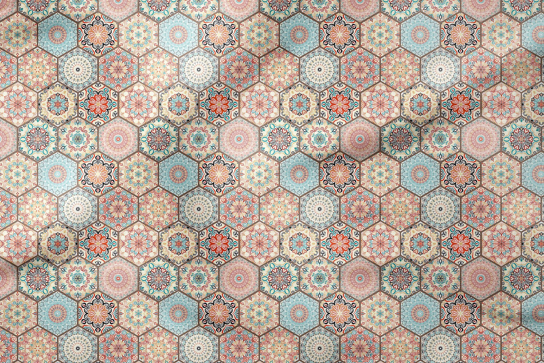 Geometrik Altıgen Patchwork Desenli Dijital Baskı Kumaş(SONBAHAR İNDİRİMİ)
