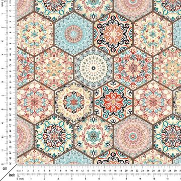 Geometrik Altıgen Patchwork Desenli Dijital Baskı Kumaş(SONBAHAR İNDİRİMİ)