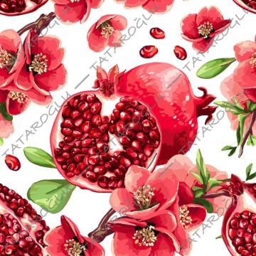 Beyaz Zemin Üzerine Nar Desenli Kumaş(SONBAHAR İNDİRİMİ)