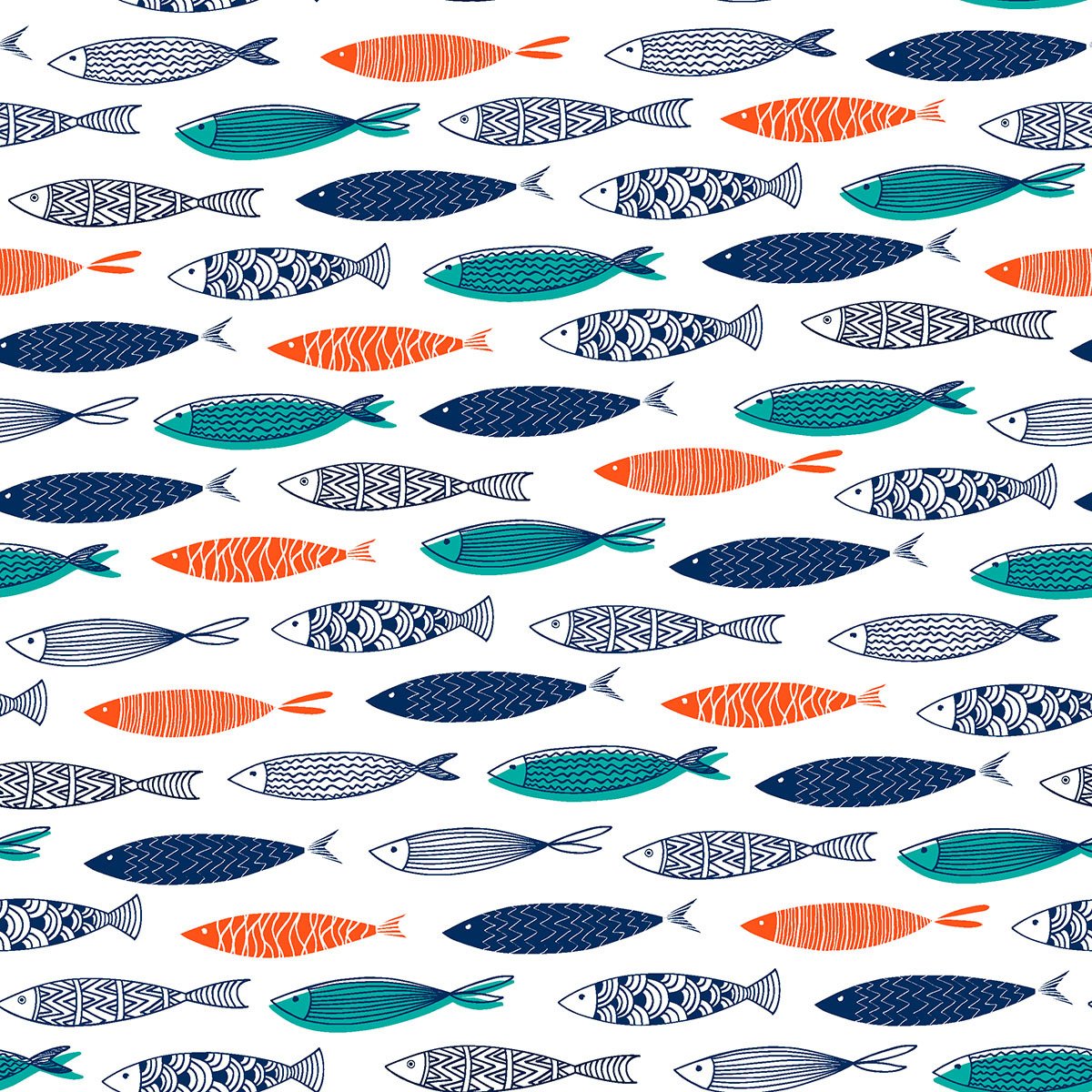 Minimal Çizgili Balık Desenli Deniz Temalı Kumaş