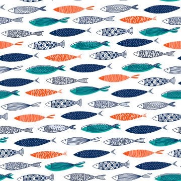 Minimal Çizgili Balık Desenli Deniz Temalı Kumaş