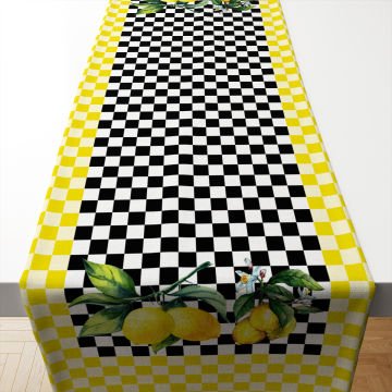 Sarı Siyah Kareli Limon Runner Dikilmemiş